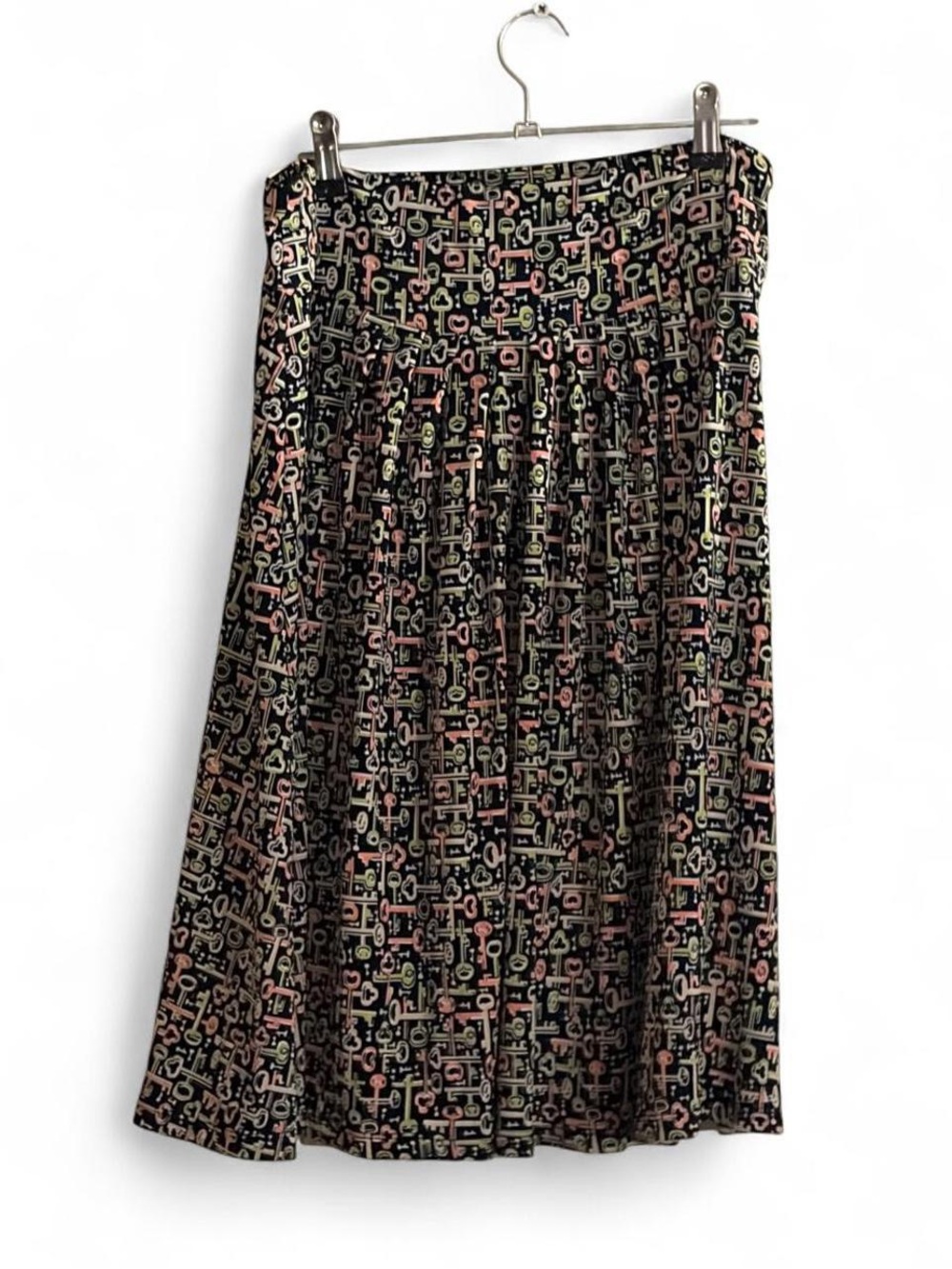 George Black Midi Skirt with Pink and Green Geometric Print